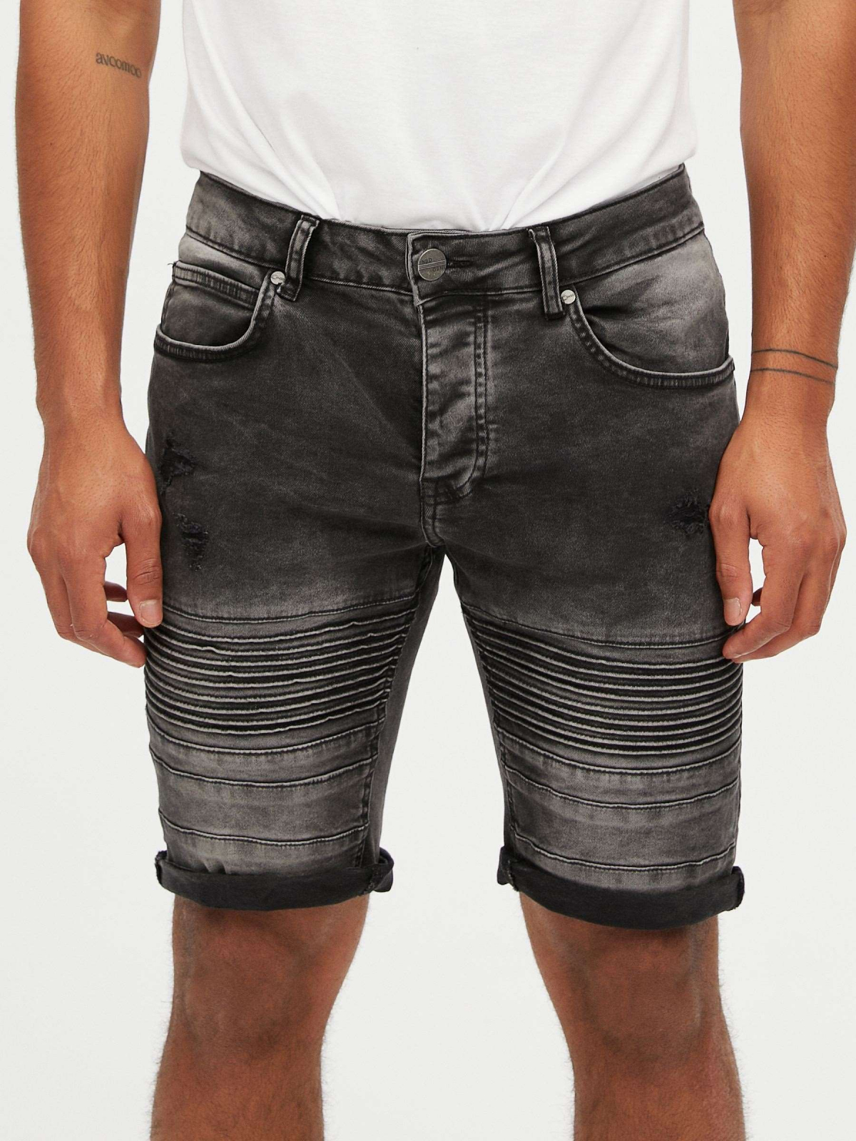 mens denim moto shorts