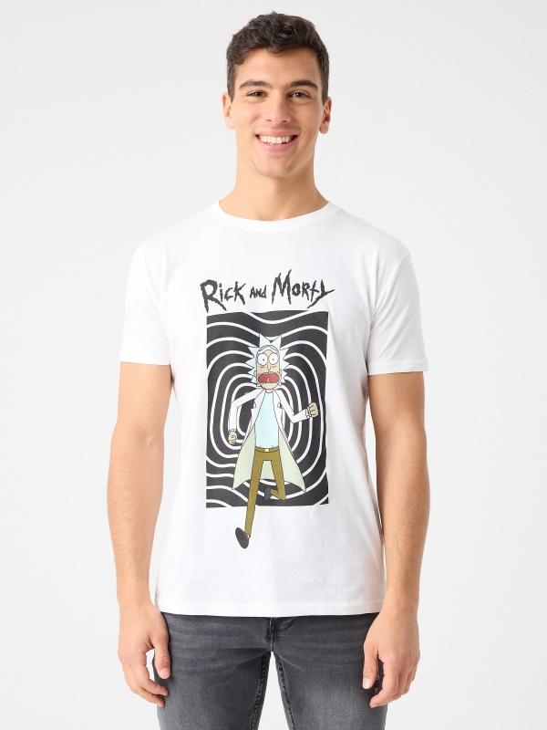T-shirt com estampa Rick branco vista meia frontal