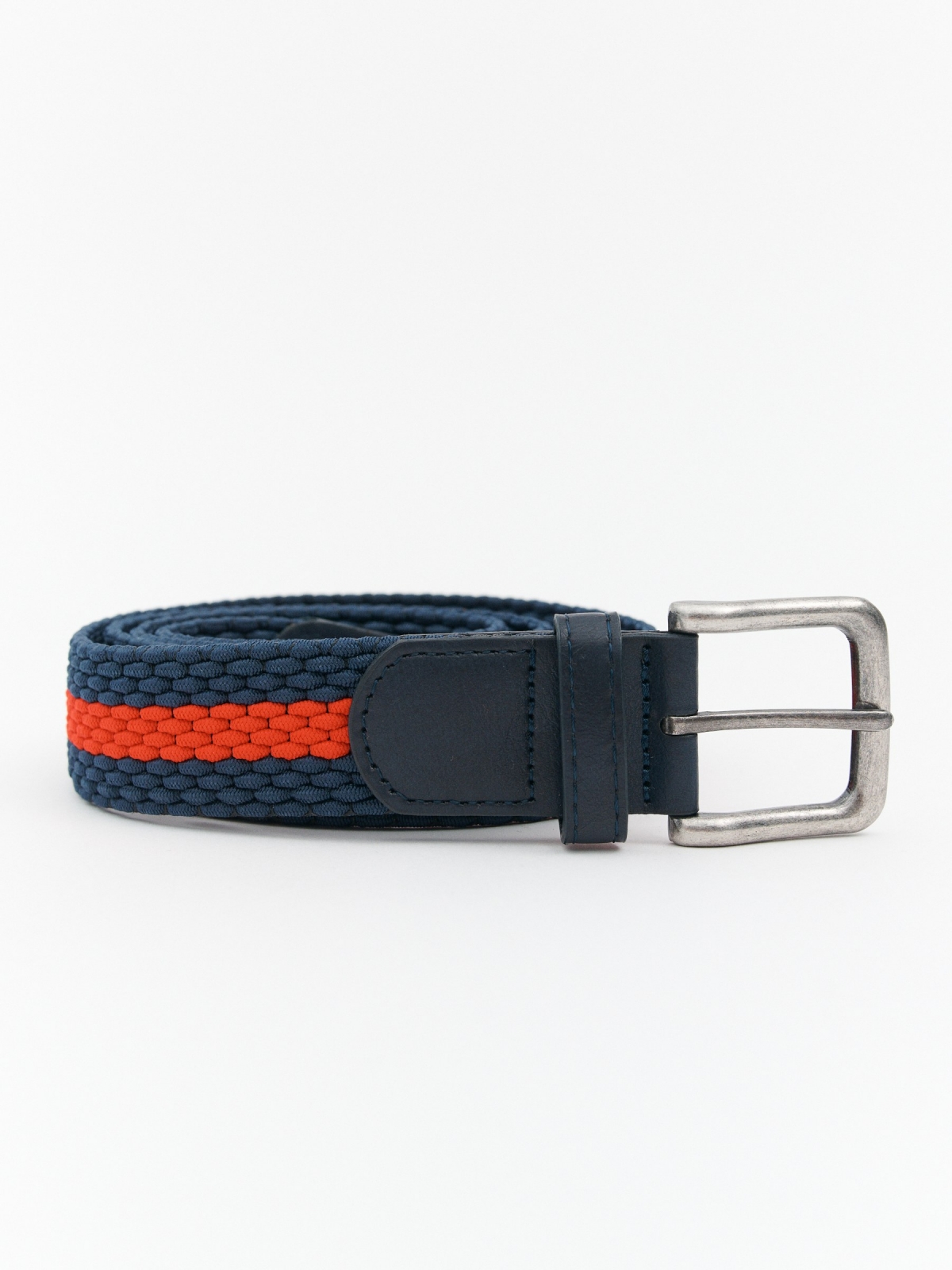 Combined braided belt navy rolled view