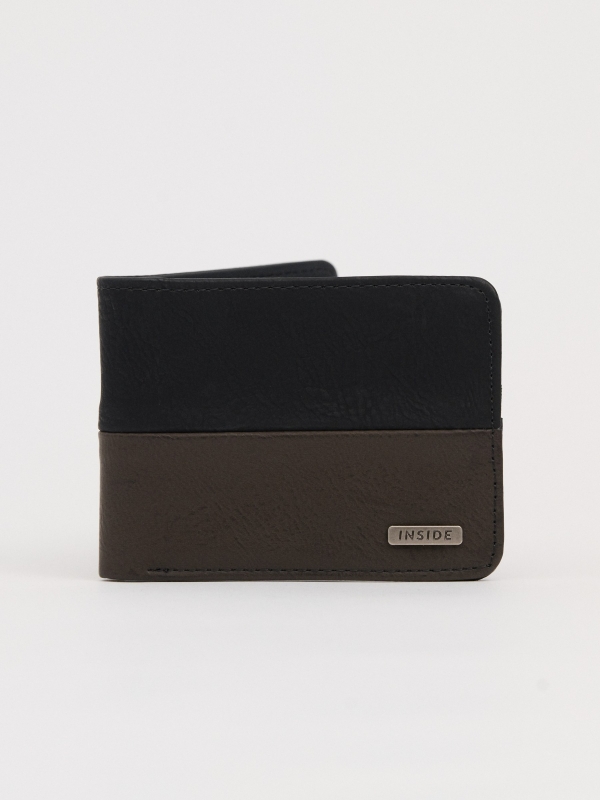 Two-tone faux leather wallet black
