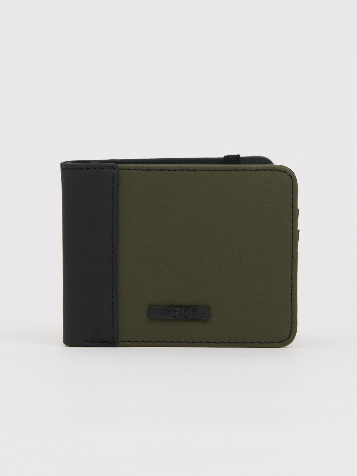Faux leather wallet with elastic khaki