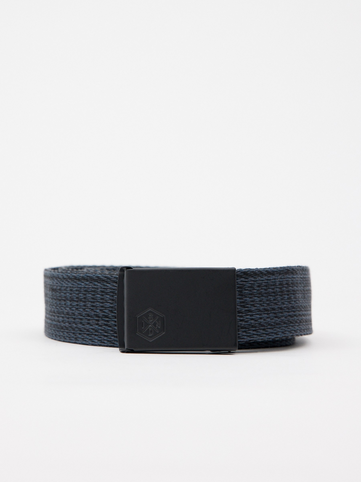 Marbled canvas belt blue rolled view