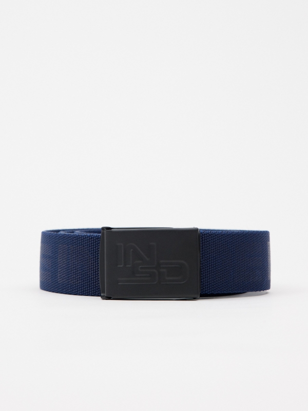 Blue printed canvas belt navy rolled view