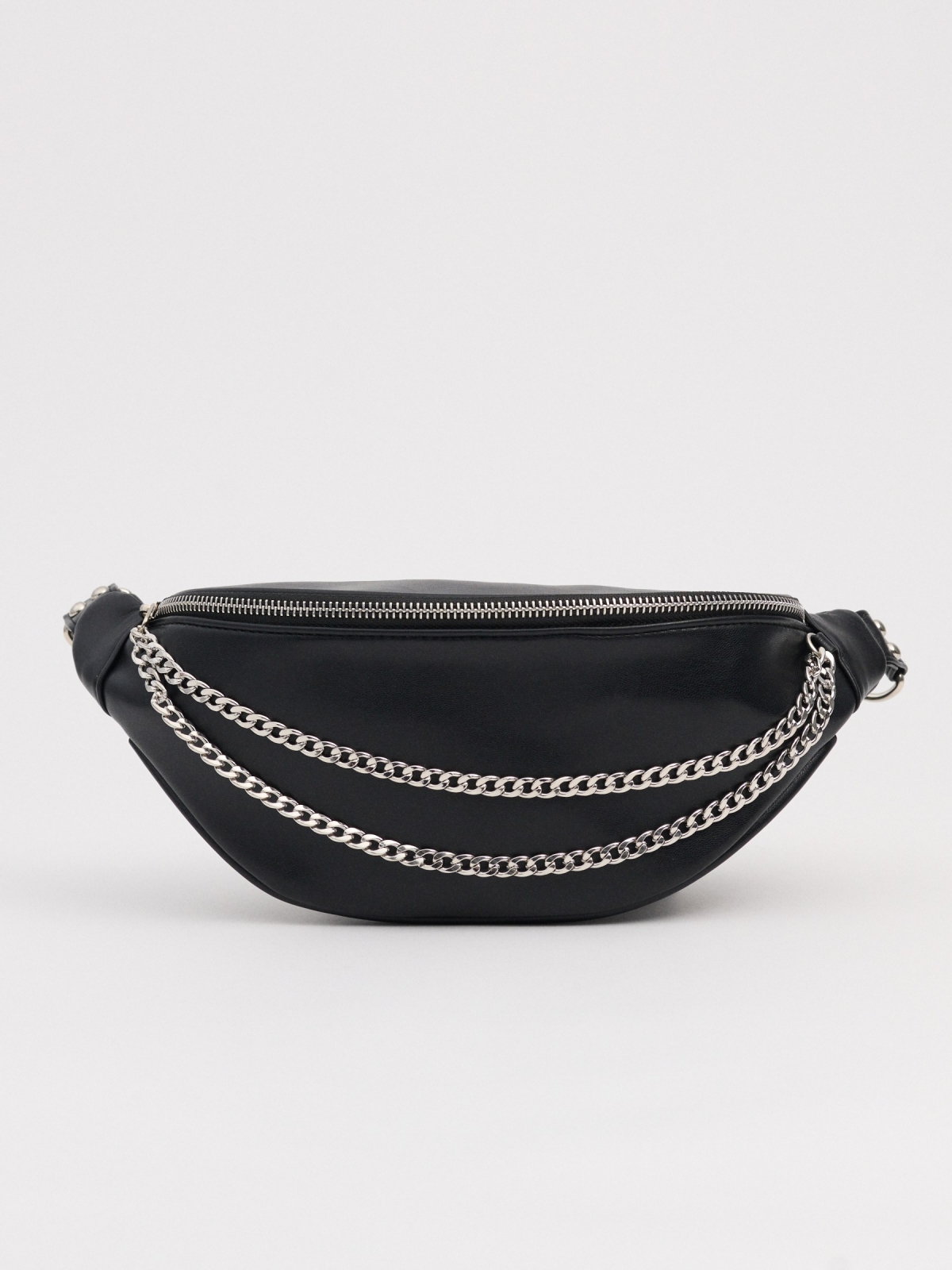 Faux leather fanny pack with chains black