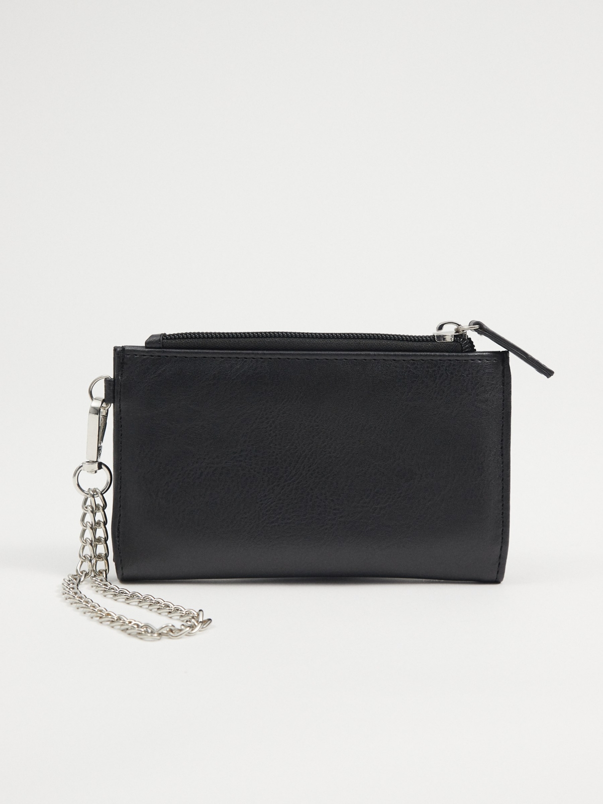 Faux leather wallet with chain black