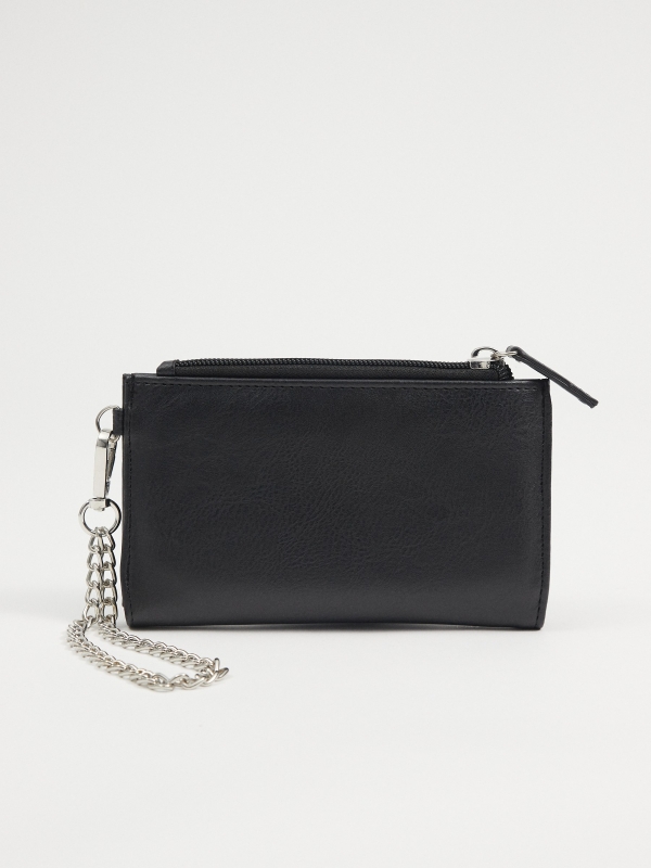 Faux leather wallet with chain black