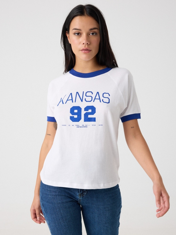 Kansas print t-shirt blue middle front view