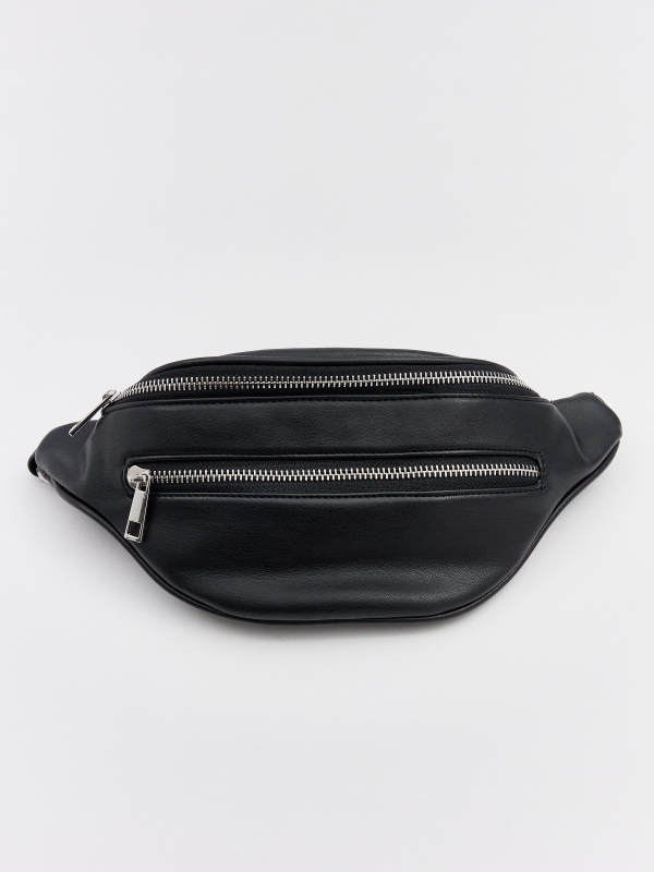Black faux leather fanny pack