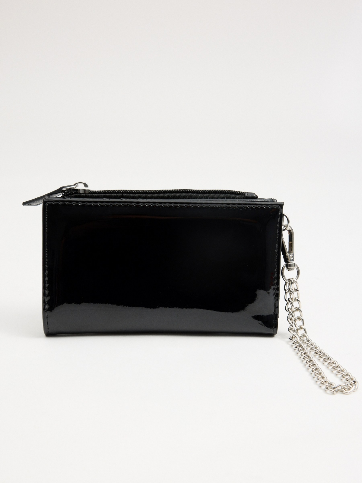 Patent leather wallet with chain black