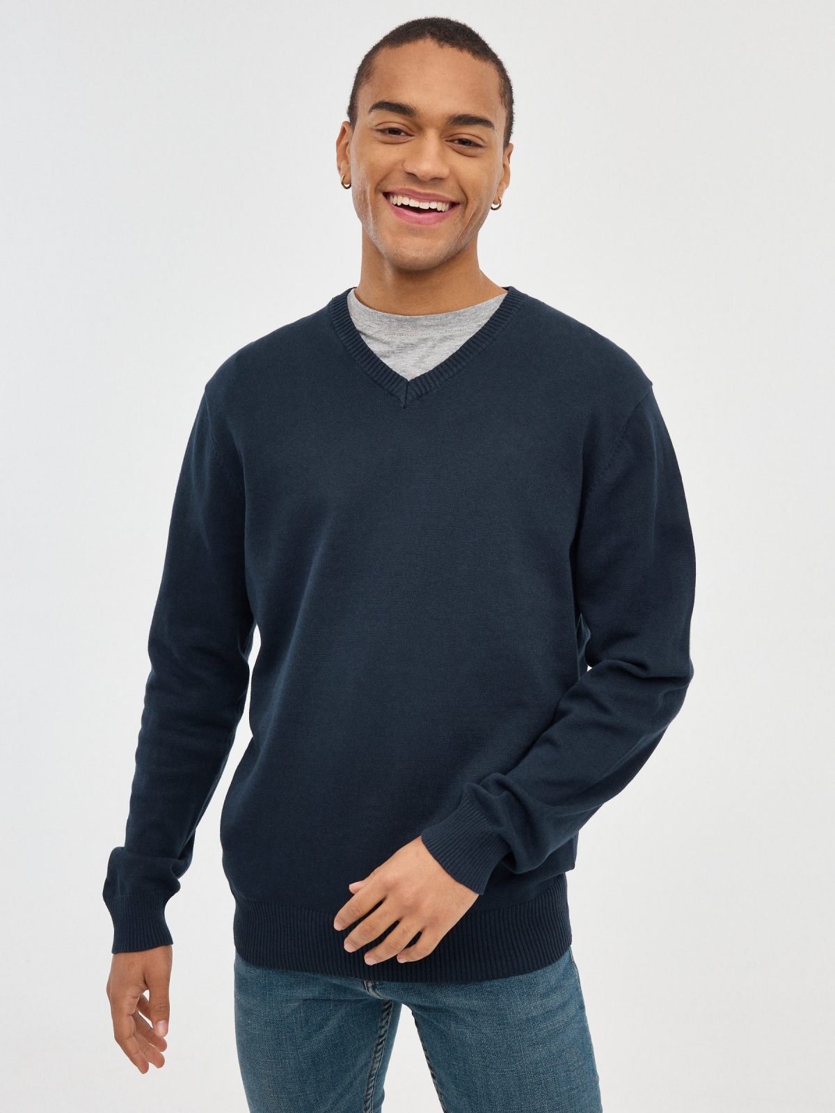 Basic Navy Blue Sweater navy middle front view