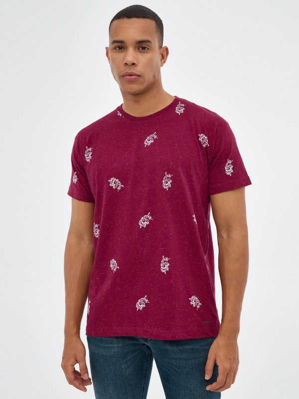 Speckled print t-shirt garnet middle front view