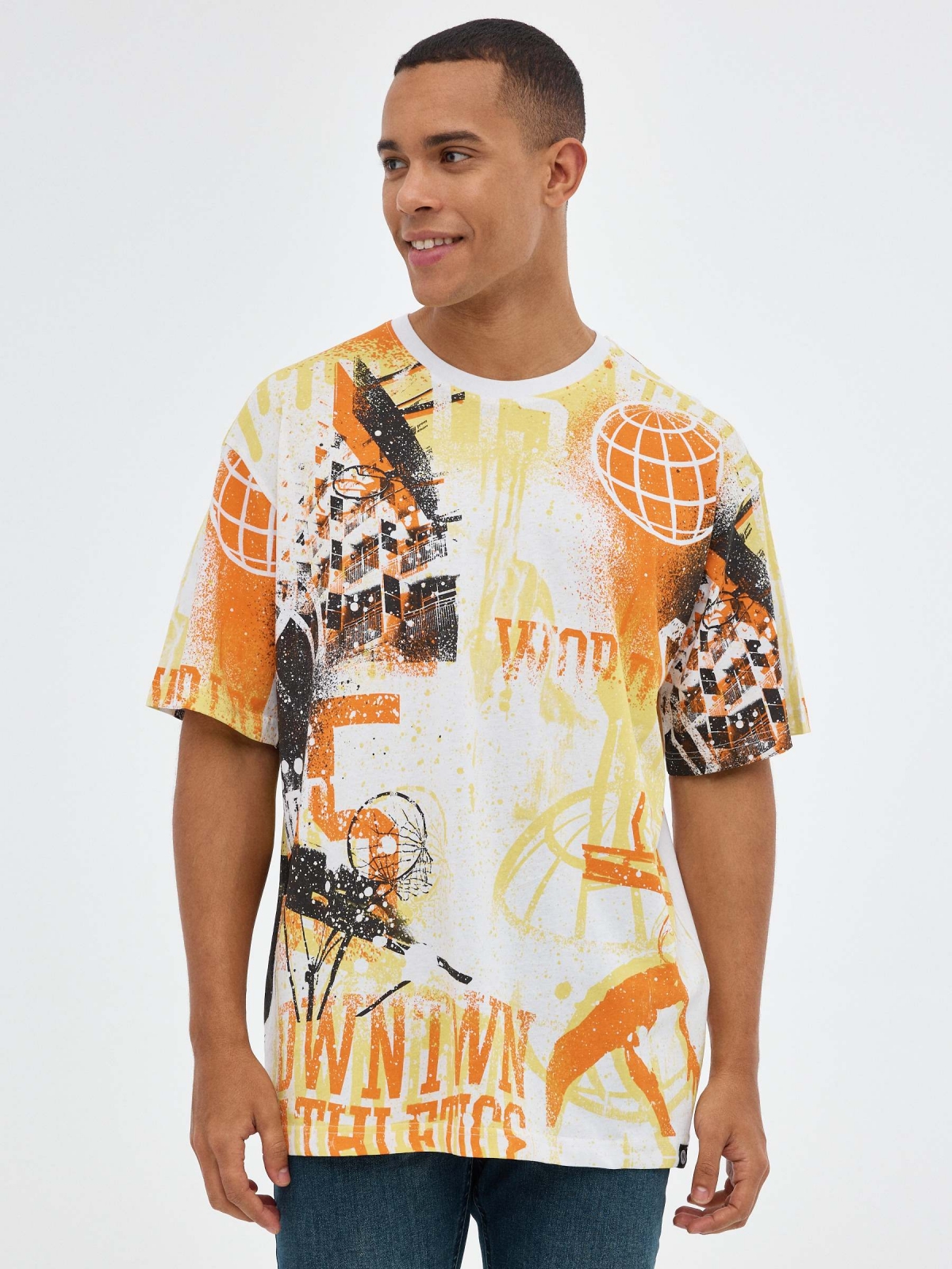 Oversized t-shirt with all-over print white middle front view