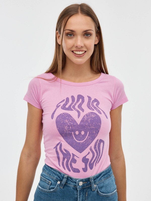Pink slim t-shirt pink middle front view