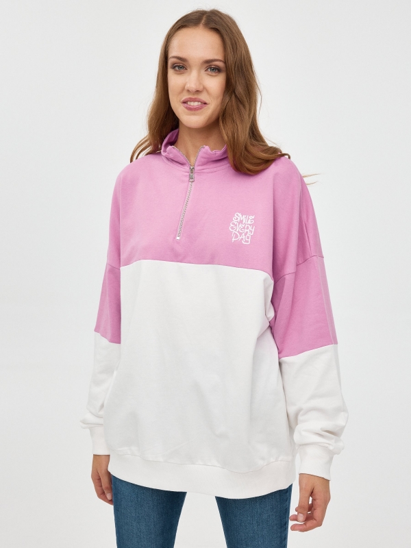 Contrast zipper sweatshirt purple middle front view