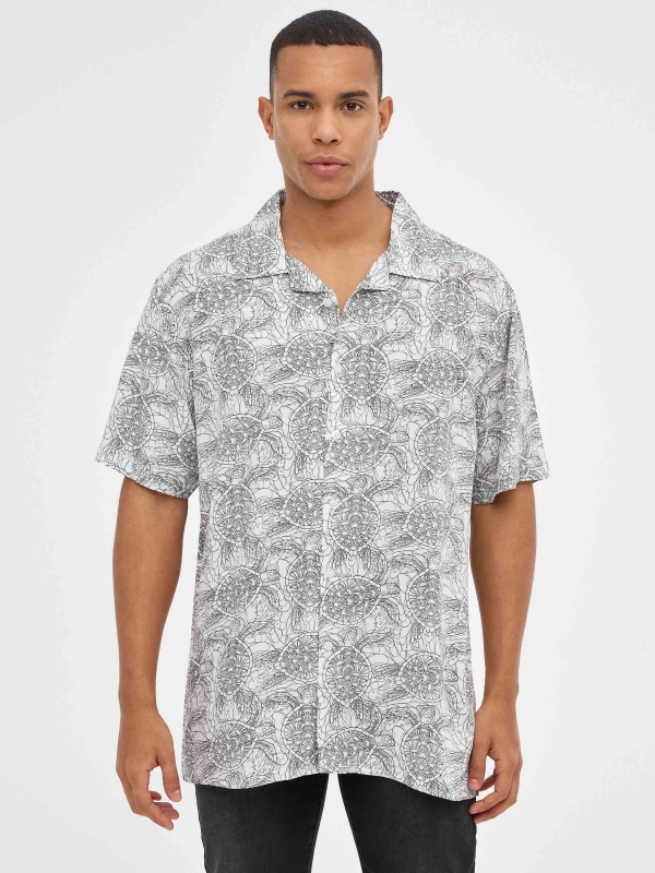 Turtle print shirt black middle front view