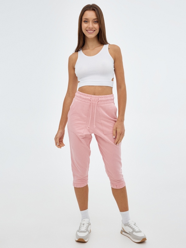 Plush jogger pants light pink middle front view