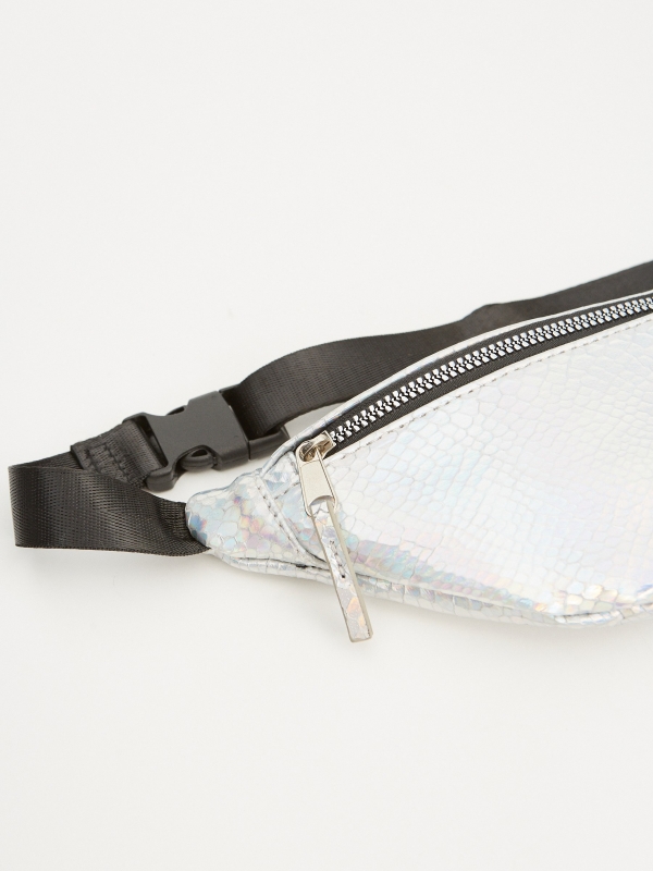 Iridescent fanny pack 45º side view