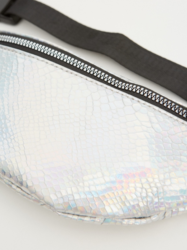 Iridescent fanny pack with a model