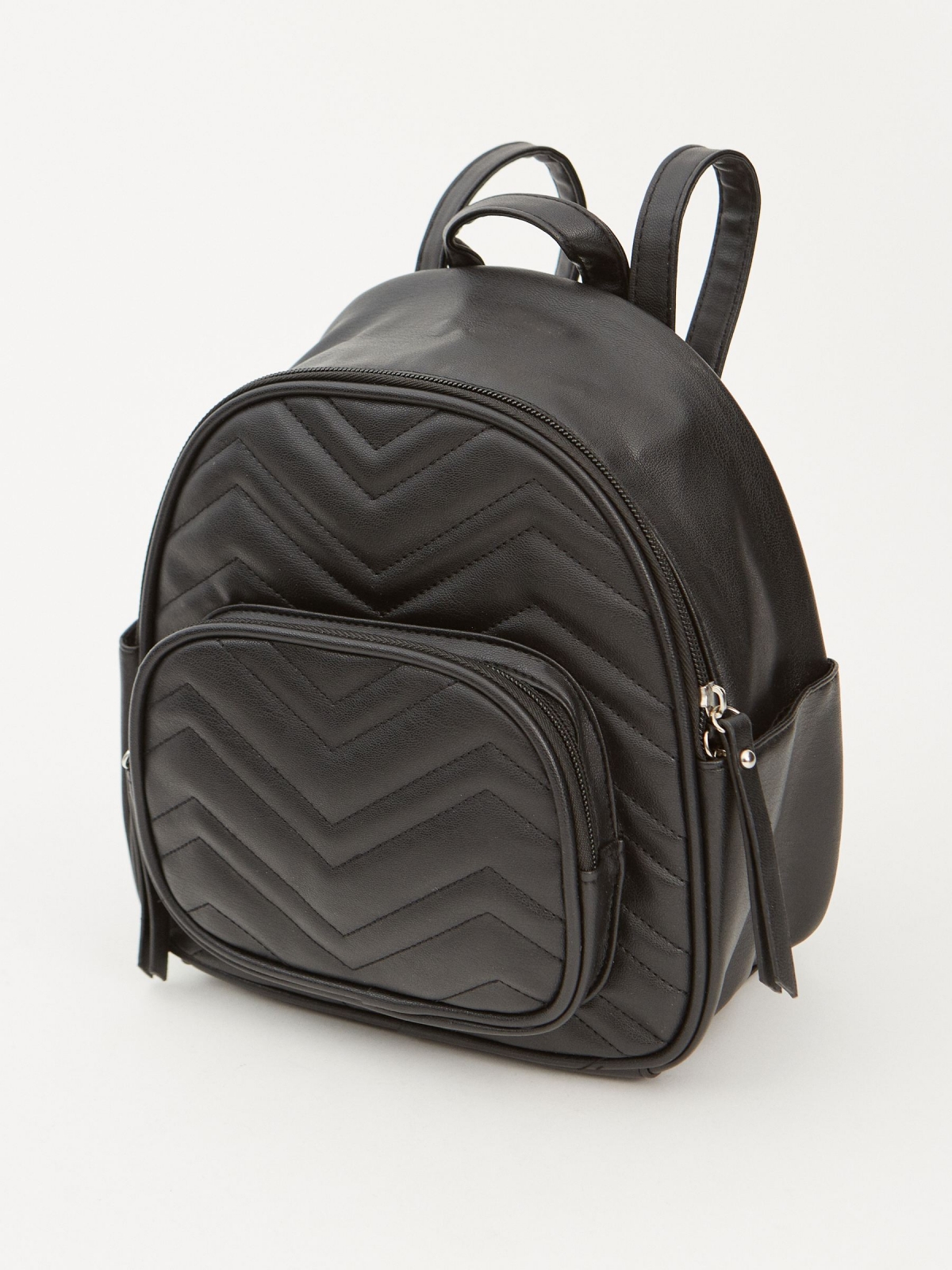 Quilted leather effect backpack black back view