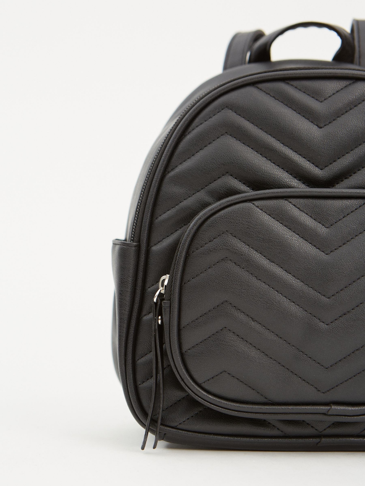 Quilted leather effect backpack black 45º side view