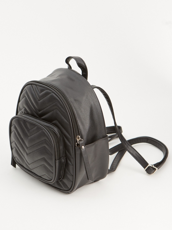 Quilted leather effect backpack black interior view