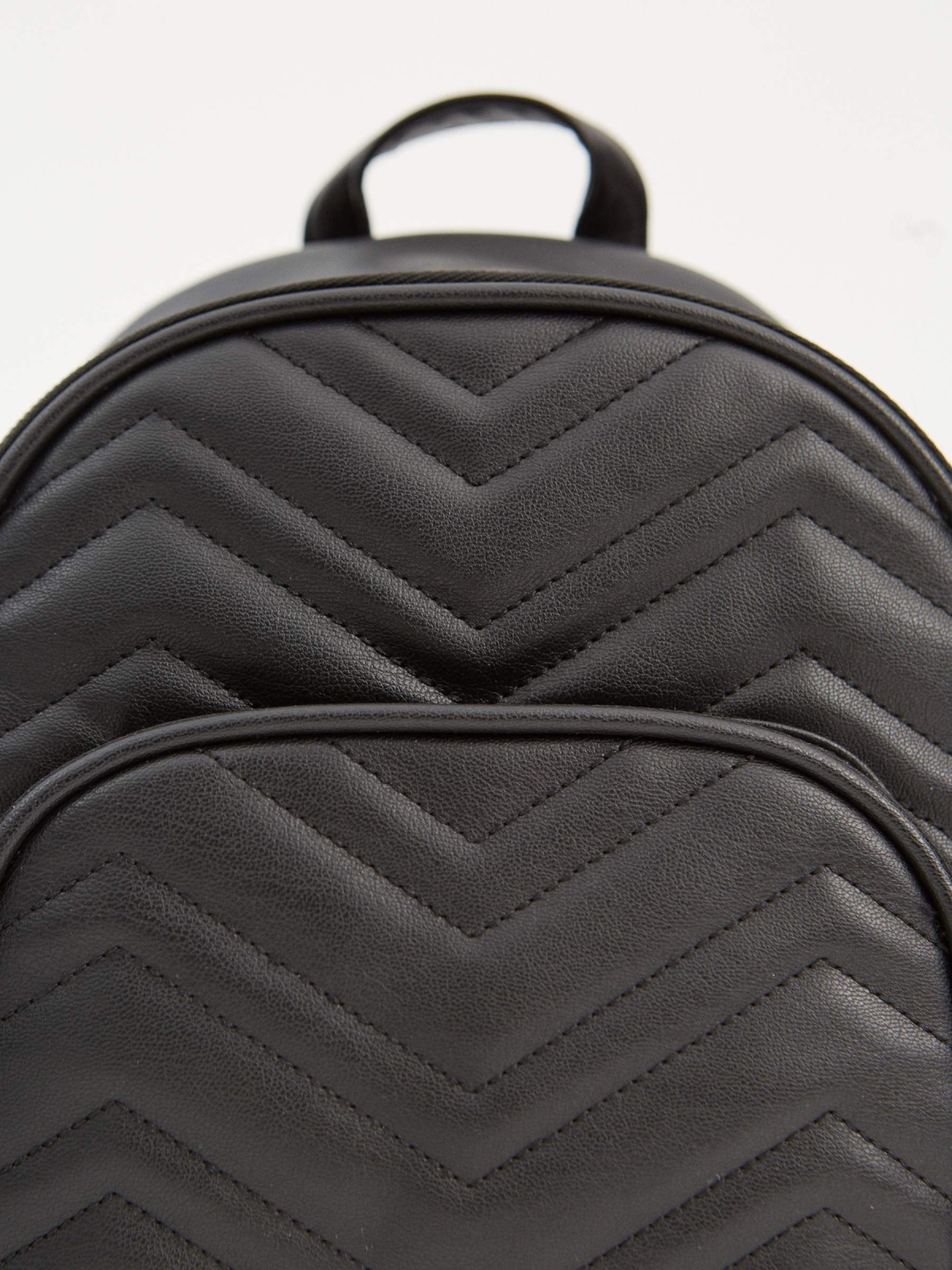 Quilted leather effect backpack black detail view
