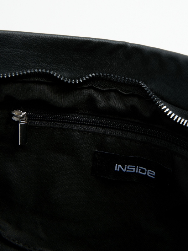 Leather effect braided bag black detail view