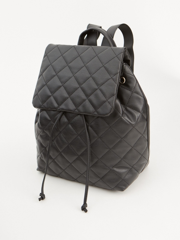 Quilted leather effect backpack black back view