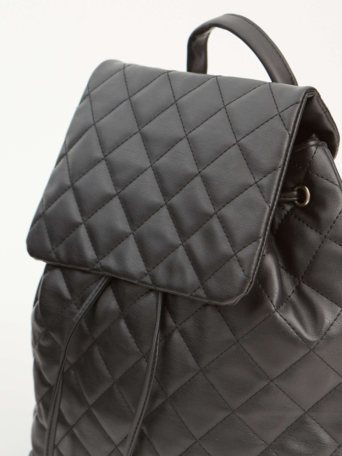 Quilted leather effect backpack black 45º side view