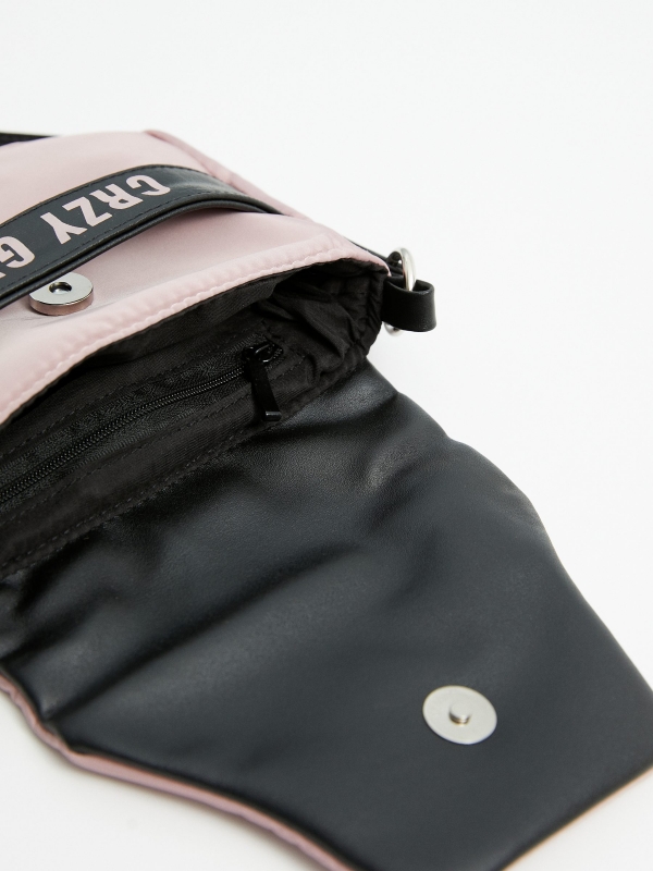 Nylon shoulder bag pink/black detail view