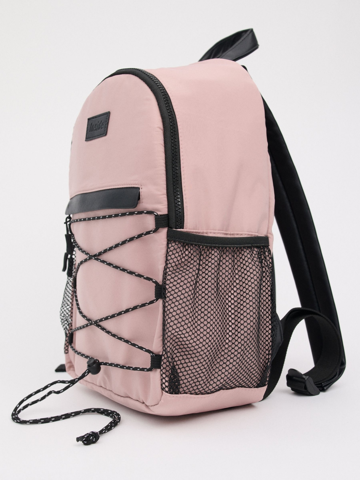 Pink nylon backpack pink back view