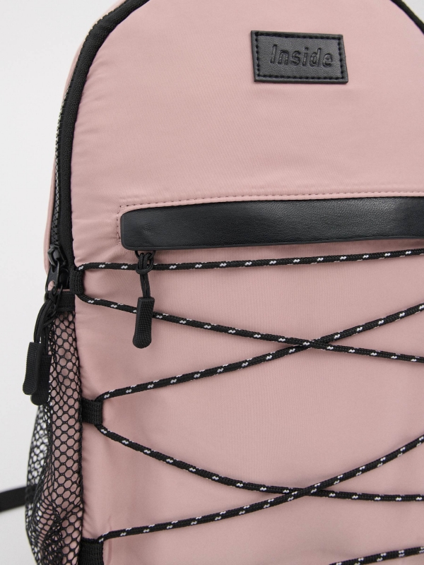 Pink nylon backpack pink 45º side view