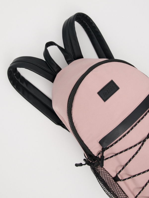 Pink nylon backpack pink detail view