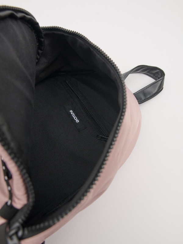 Pink nylon backpack pink detail view