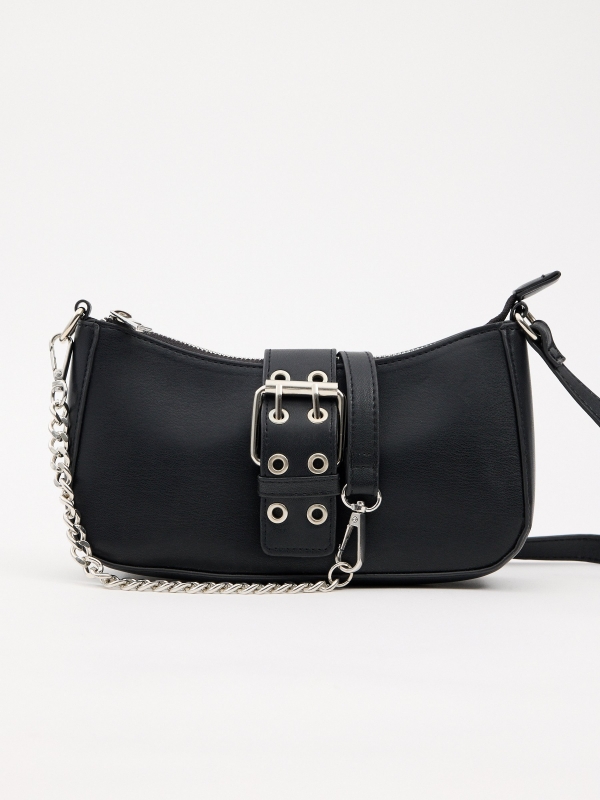 Faux leather bag with buckle black back view