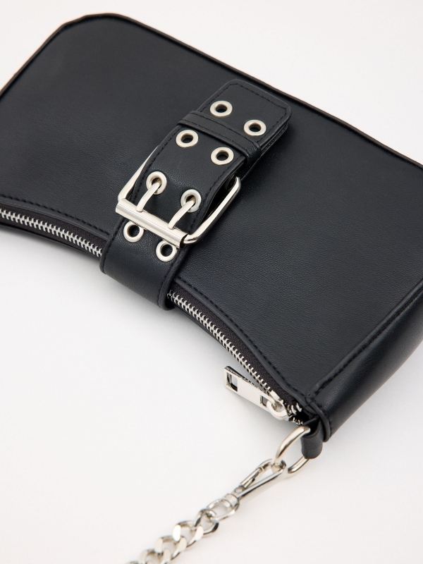 Faux leather bag with buckle black 45º side view