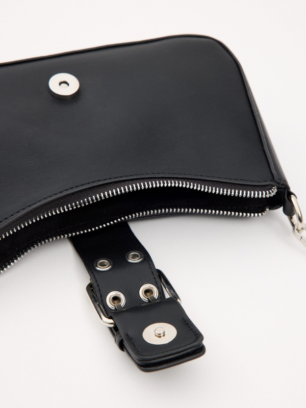 Faux leather bag with buckle black detail view