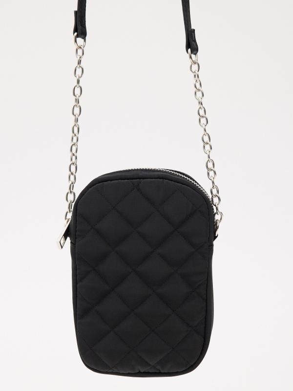 Quilted smartphone crossbody bag black 45º side view