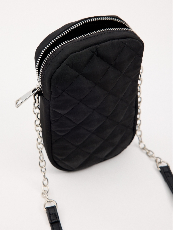 Quilted smartphone crossbody bag black detail view