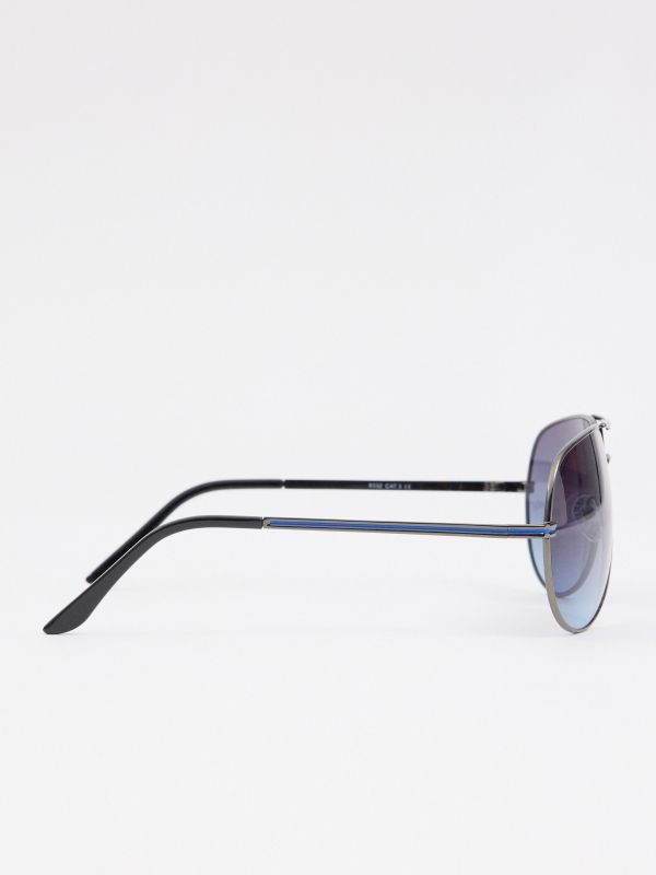 Óculos de sol metálicos de aviador azul vista detalhe