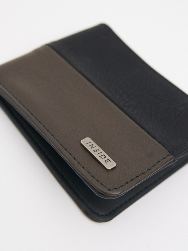 Two-tone faux leather wallet black back view