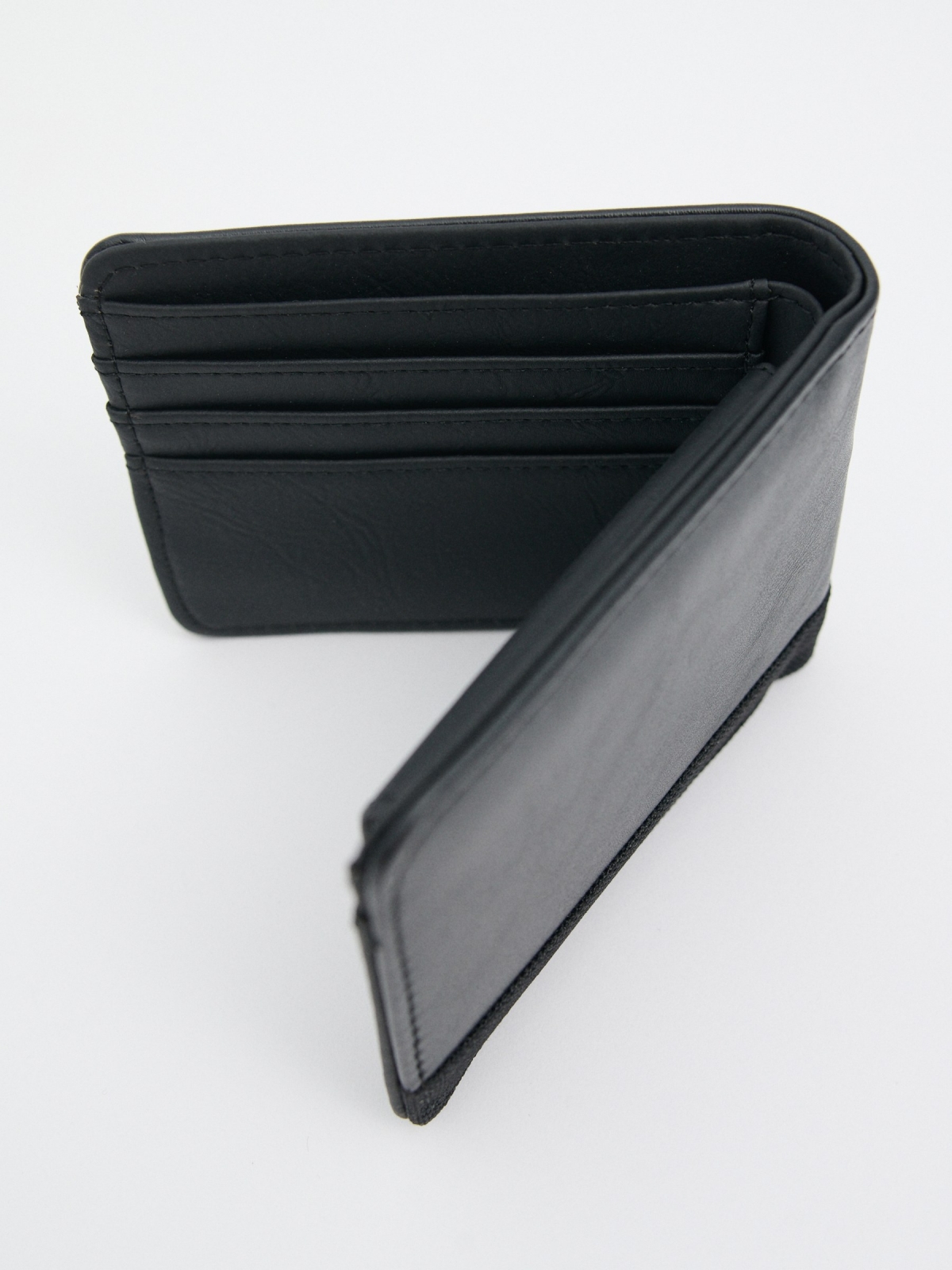 Leather effect wallet with application black 45º side view