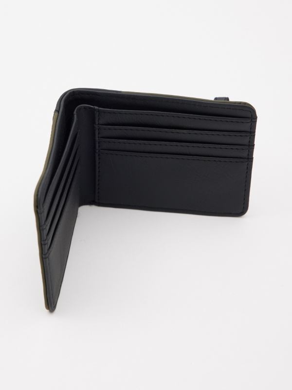 Faux leather wallet with elastic khaki interior view
