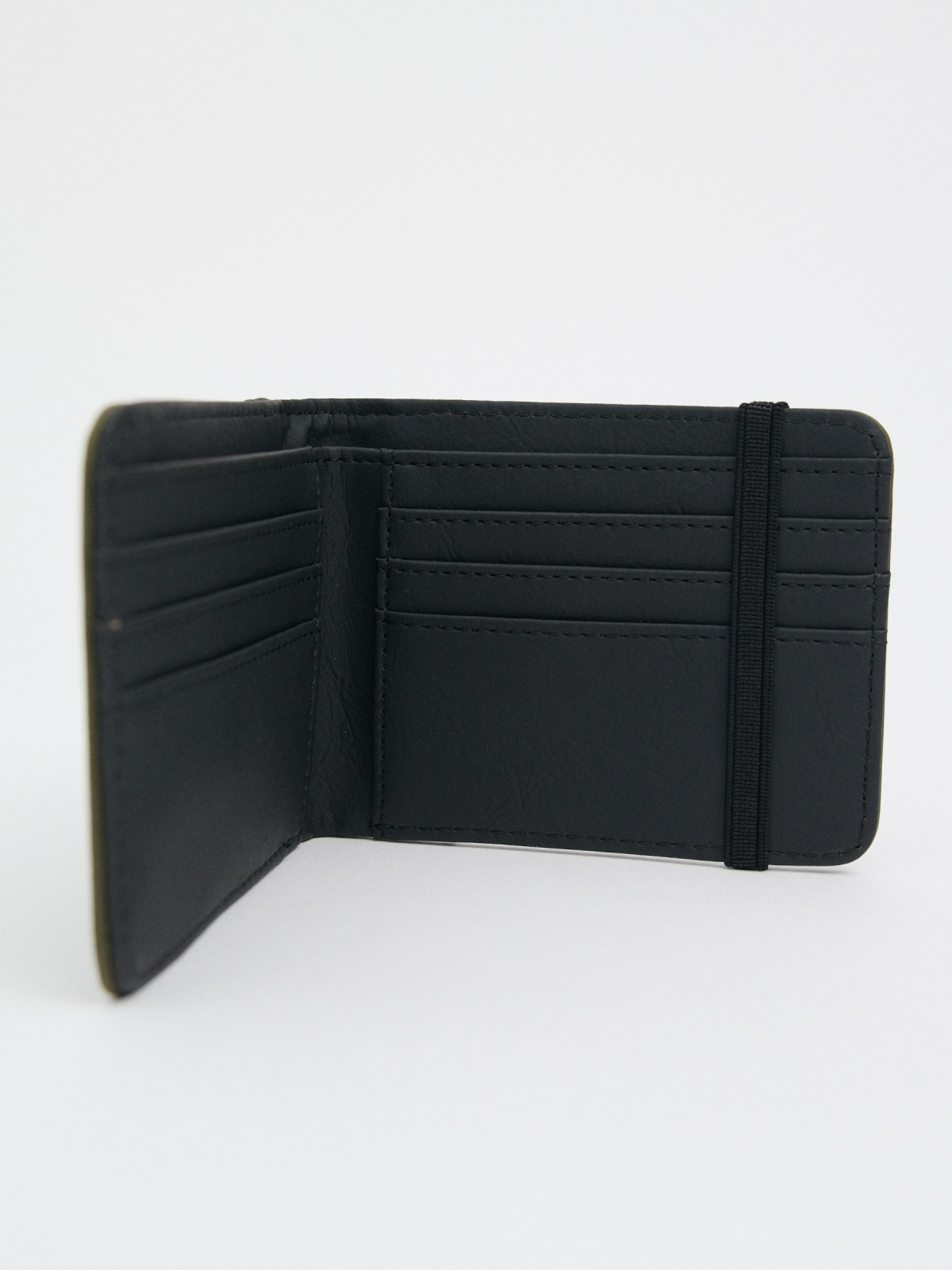 Faux leather wallet with elastic khaki detail view