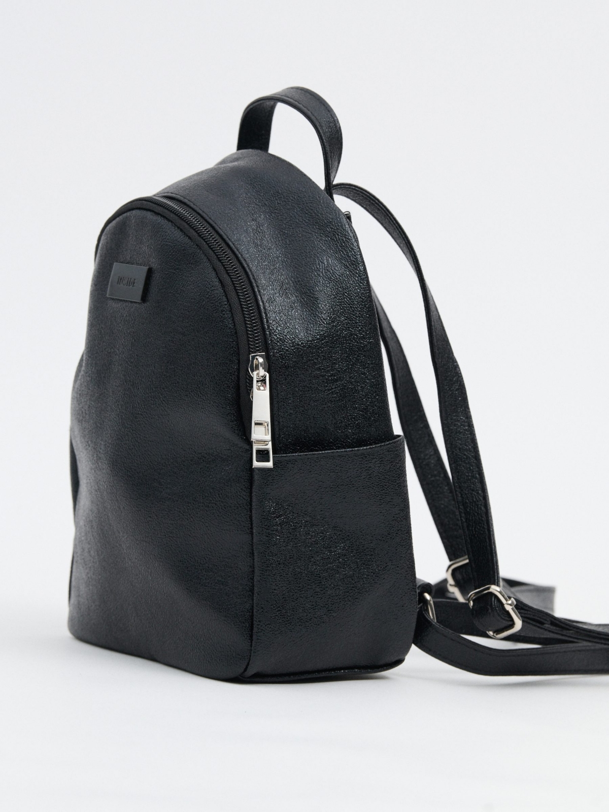 Black leather effect backpack black back view