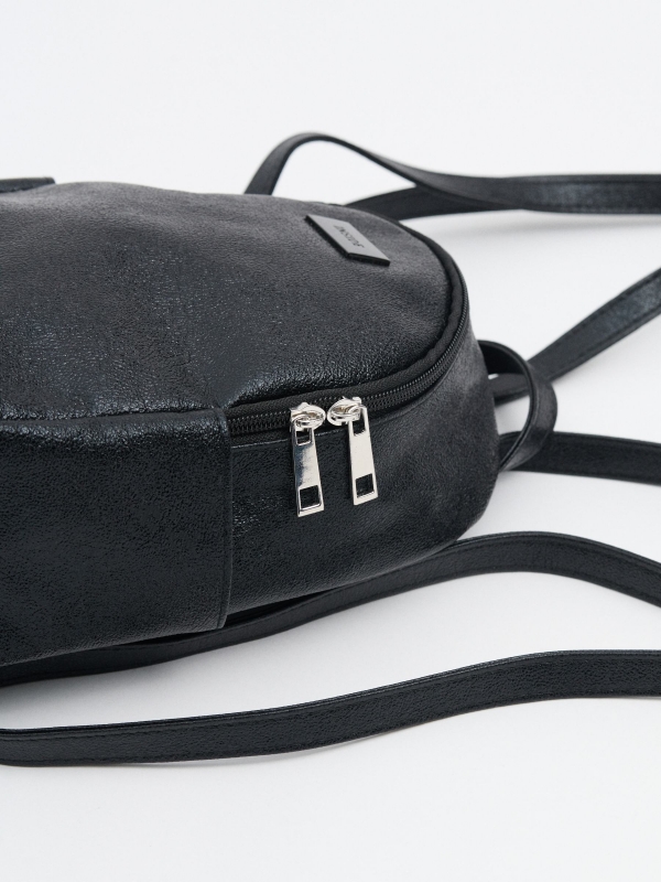 Black leather effect backpack black 45º side view
