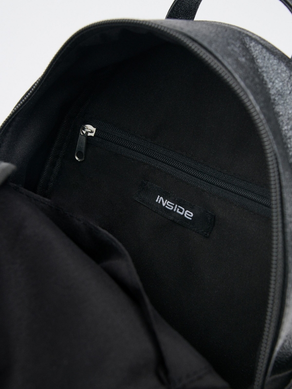Black leather effect backpack black detail view