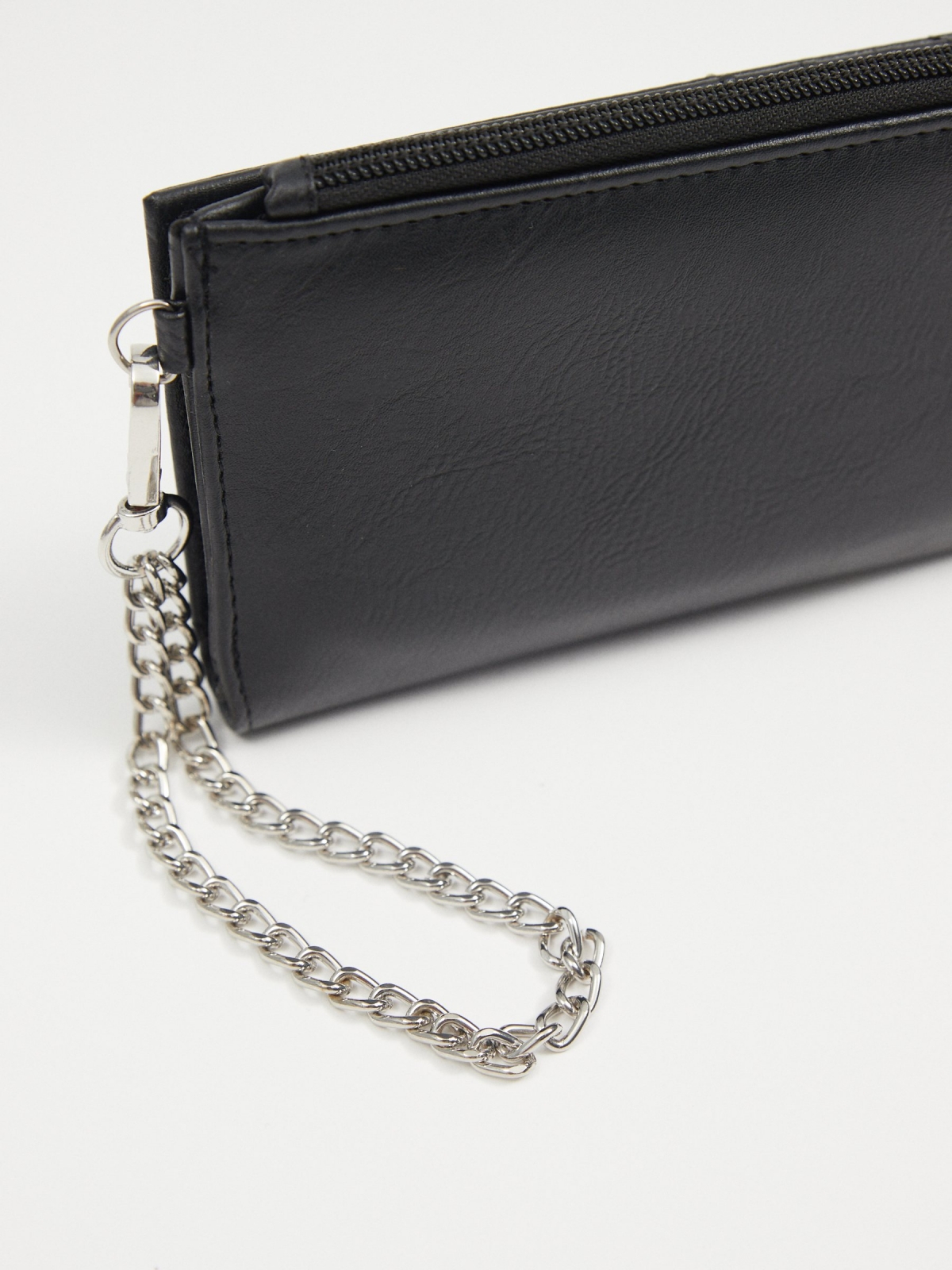 Faux leather wallet with chain black back view