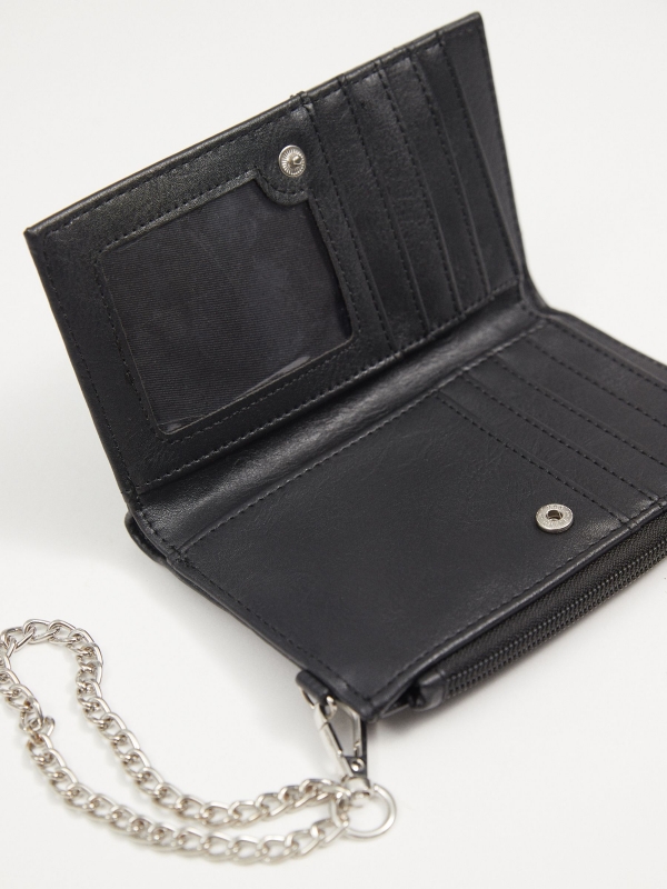 Faux leather wallet with chain black 45º side view