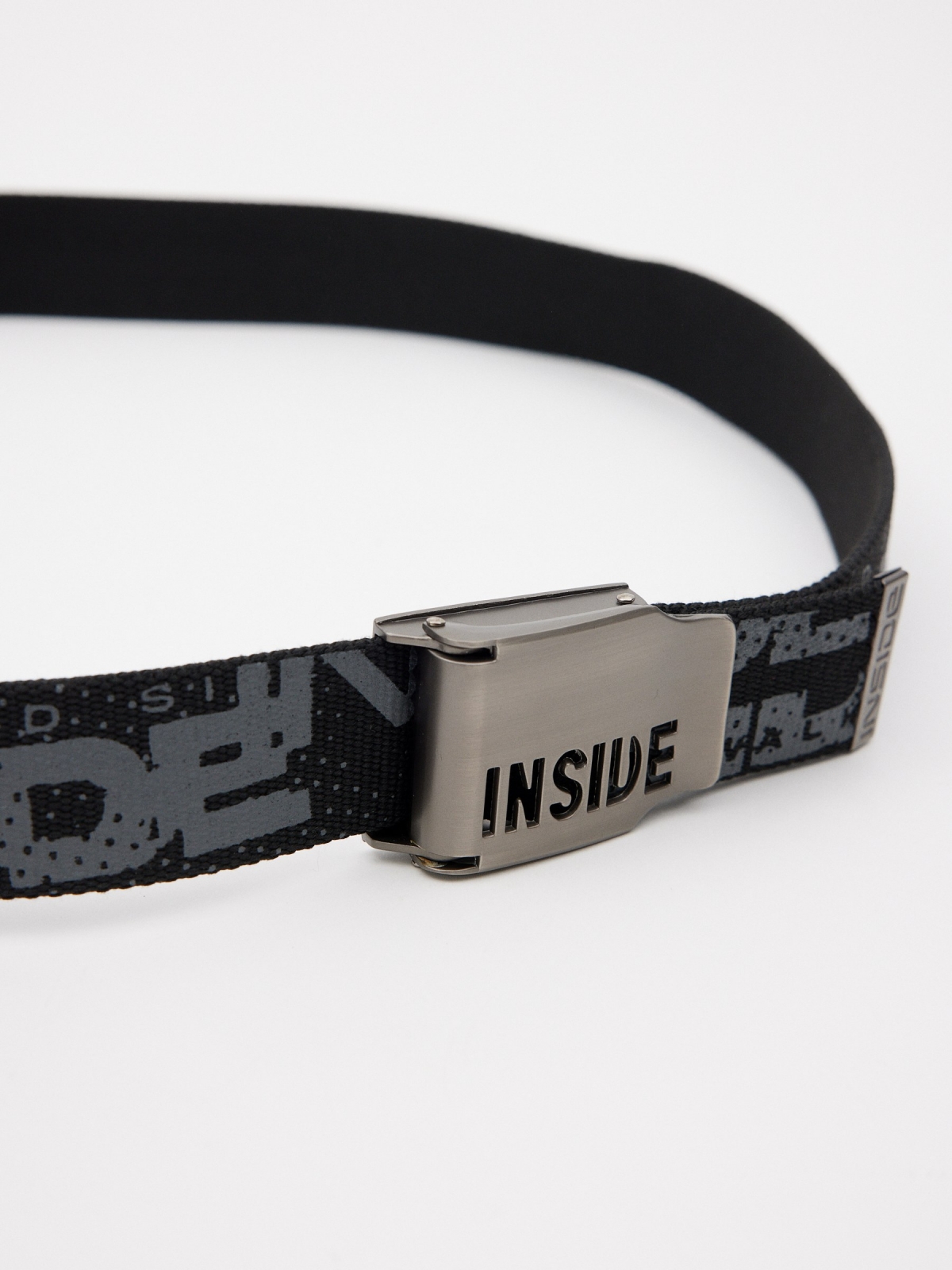 Canvas belt with engraved buckle black